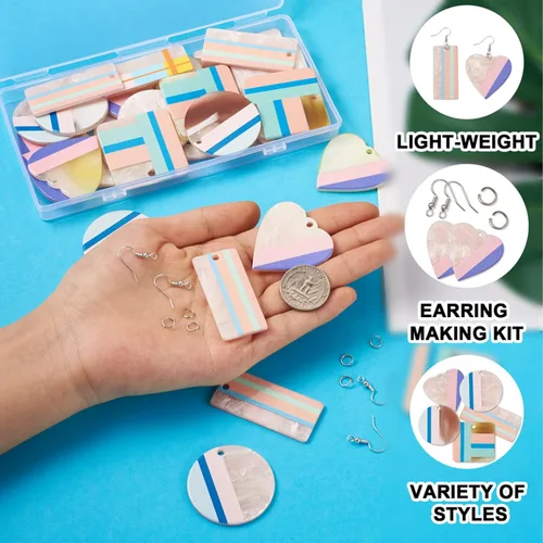 Vista 3 de Mega Pet 32 dijes de resina impresos en 3D de 2 tonos geométricos planos de resina epoxi, forma cuadrada, forma rectangular, para hacer aretes