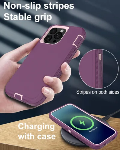Vista 5 de Funda para iPhone 15 Pro con protector de pantalla de vidrio templado, protección contra caídas de 16 pies, con cubierta de puerto a prueba