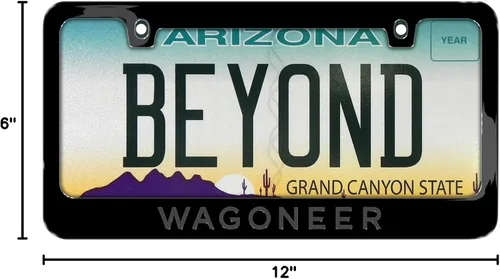 Vista 7 de iPick Image Hecho para Jeep Wagoneer en 3D gris sobre marco de matrícula de metal negro