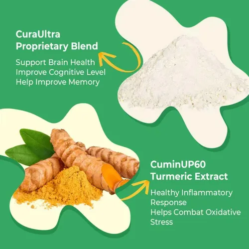 Vista 2 de Óxido de magnesio y glicinato extra fuerte, suplemento de magnesio de alta absorción con vitamina, cúrcuma, curaUltra para memoria, enfoque