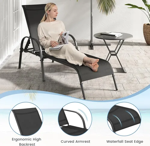 Vista 3 de Giantex Silla de Salón para Patio, Tumbona para Exteriores con Respaldo de 5 Posiciones Ajustables, Marco de Acero Resistente, Sillón Reclinable