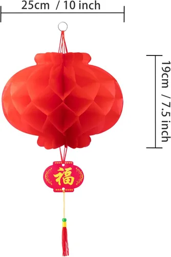 Vista 2 de Favide 20 linternas chinas de papel rojo de 10 pulgadas para decoración de Año Nuevo, Festival de Primavera, boda y restaurante