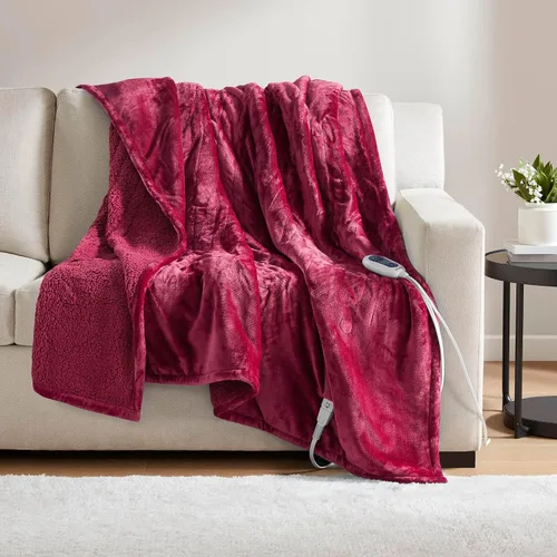 Vista 15 de Beautyrest Manta térmica, manta eléctrica, suave, cálida y reversible, manta térmica Sherpa para oficina, sofá, 3 ajustes de calor, apagado