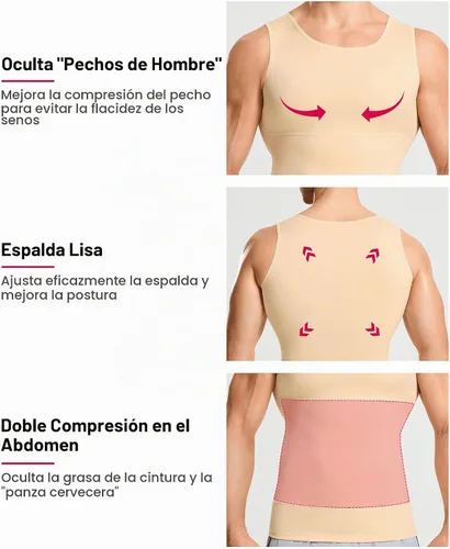 Vista 4 de Gotoly Camiseta de compresión para hombre, chaleco moldeador de cuerpo Beige