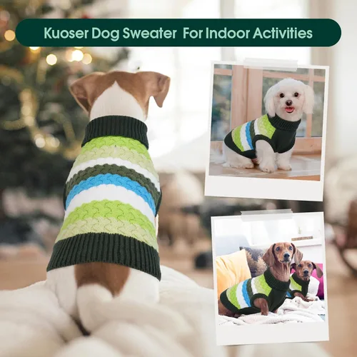 Vista 6 de Kuoser Suéter para perro, suéteres de Navidad para perros extra pequeños, suéter suave y cálido para perros, chaleco de punto trenzado colorido
