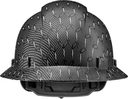 Vista 8 de Casco duro OSHA de ala completa ventilada con diseño de fibra de carbono negro con acabado mate con suspensión de 6 puntos