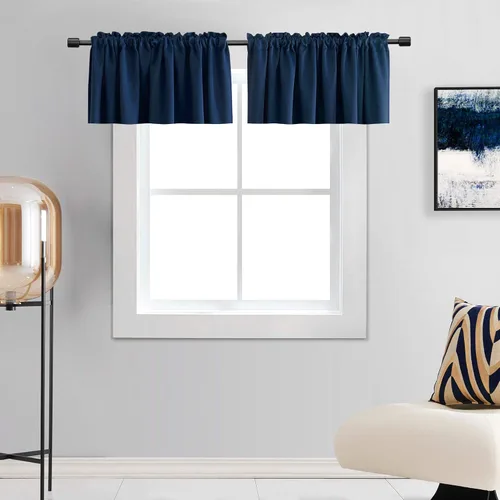 Vista 19 de DONREN Cenefas opacas de ventana de 12 pulgadas de largo para loft, cenefas de cocina aguamarina con bolsillo para barra