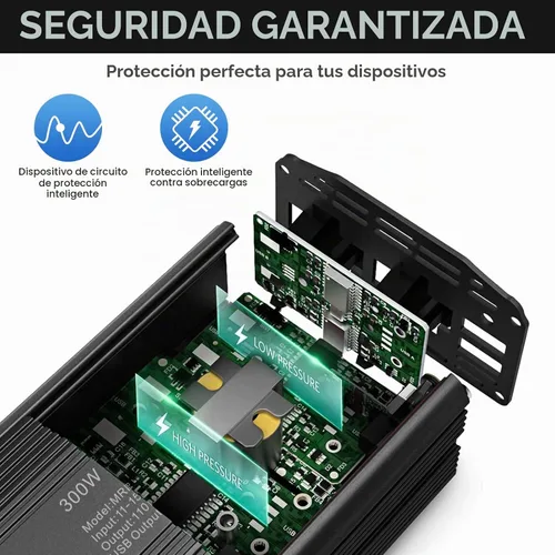 Vista 5 de BESTEK inversor de corriente de 300W de CC 12V a CA 110V, adaptador de carga para automóvil con carcasa de aluminio duradera y puerto de carga
