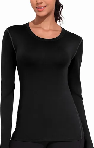 Vista 2 de WANAYOU Paquete de 2 a 3 camisetas de compresión para mujer, manga larga, ajuste seco, camiseta interior transpirable, capa base atlética para correr