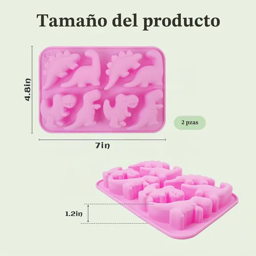 Vista 2 de Paquete de 2 moldes de silicona de dinosaurio, moldes de chocolate de dinosaurio, molde de gelatina de 8 cavidades para dulces, gomitas, postres