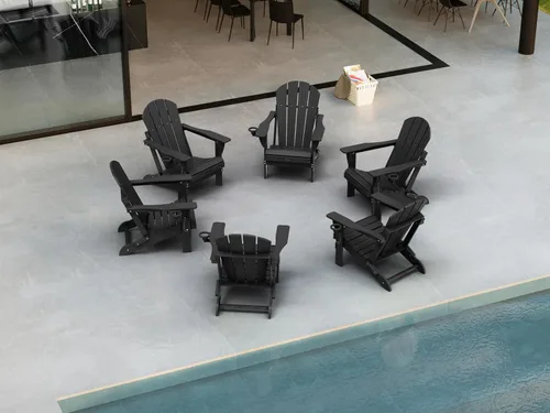 Vista 28 de Ciokea Silla Adirondack plegable con textura de madera, silla Adirondack para patio, resistente a la intemperie, silla de plástico para hoguera