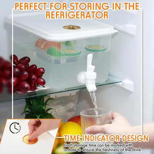 Vista 5 de Domensi Paquete de 2 dispensadores de bebidas de 1.5 galones para refrigerador con grifo dispensador de agua, tapas a prueba de fugas, pantalla
