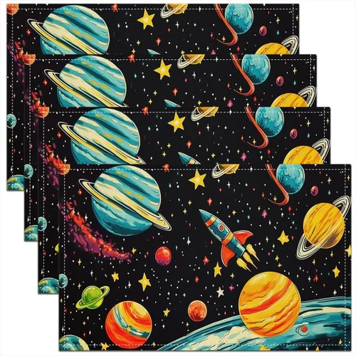 Vista 7 de Juego de 4 manteles individuales con diseño de mariposas y animales voladores de noche de ensueño de 12 x 18 pulgadas para mesa de cocina, tapetes