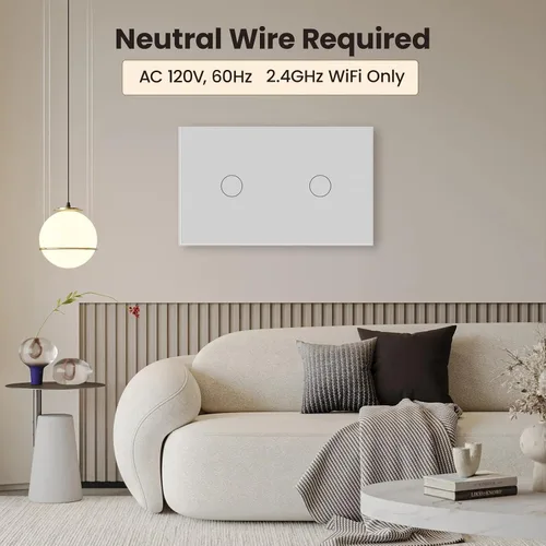 Vista 2 de Interruptor inteligente, requiere cable neutro, control de aplicación, gris 2 botones 4.65 X 2.83 X 1.34 Inches,Only 2.4GHz Wi-Fi,Voice