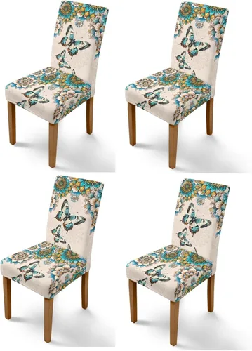 Vista 30 de Rnyleeg Juego de 1 fundas de asiento de comedor con estampado de flores azules para sillas de comedor, fundas protectoras suaves y lavables