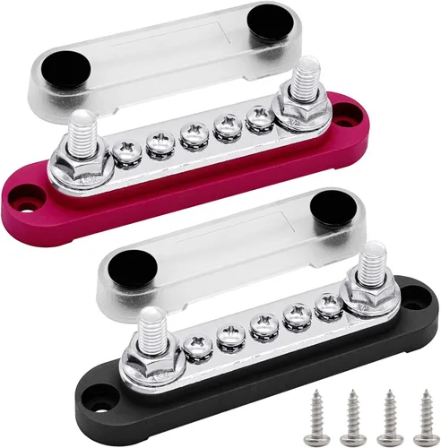 Vista 11 de Ampper 2 pernos M6 Bloque de distribución de energía Barra colectora 5 x #8 Rojo & negro