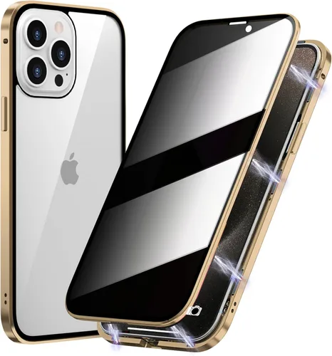 Vista 6 de Funda de Privacidad Magnética de Titanio para iPhone 14, Funda de Cuerpo Completo 360 con Absorción Magnética Anti-Espía y Vidrio Templado de Doble