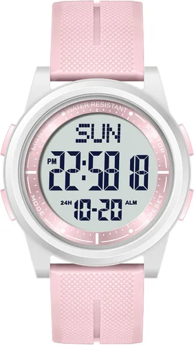 Vista 30 de Beeasy - Reloj digital de pulsera resistente al agua con cronómetro, alarma, cuenta regresiva, doble zona horaria, ultrafino, pantalla angular muy