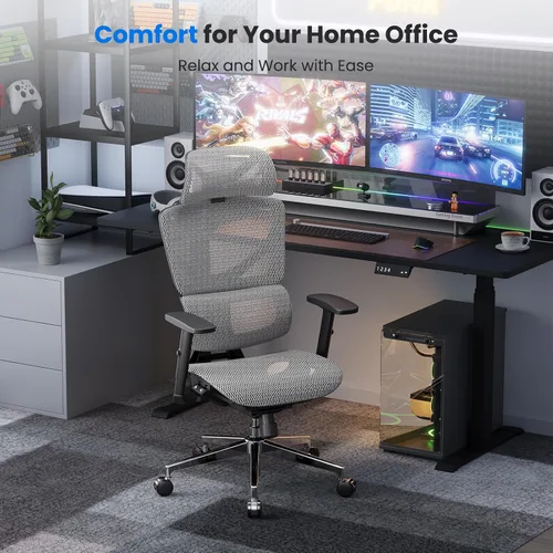 Vista 7 de OdinLake L1 Ergo Upgrade 518 - Silla de oficina ergonómica de malla negra, grande y alta, 350 libras, soporte lumbar dinámico, altura ajustable