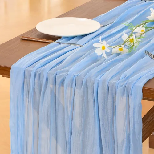 Vista 9 de Socomi - Camino de mesa de gasa, estilo bohemio y rústico, para primavera, Pascua, bodas, fiestas, baby showers y decoración, 120 pulgadas/10 pies