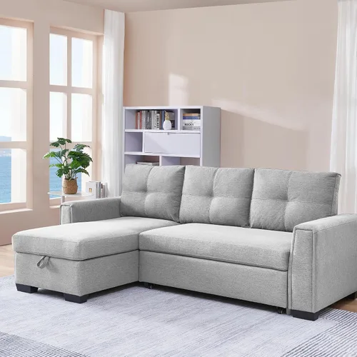 Vista 2 de American Furniture Classics Sofá cama modular copetudo gris claro con almacenamiento, 92 x 59 x 36 pulgadas