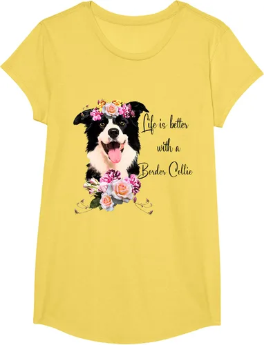 Vista 59 de Life is Better With a Border Collie - Camiseta de perro lindo con flores, gris, S Gris Oscuro