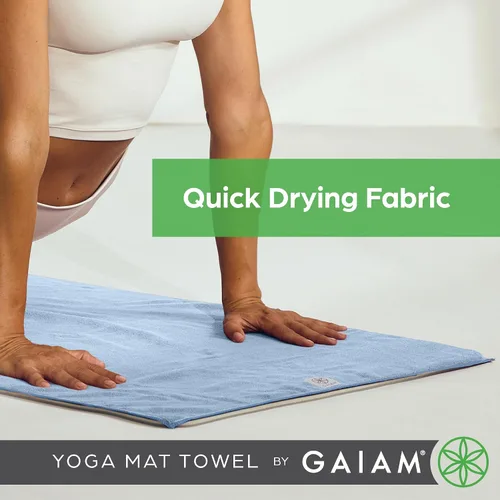 Vista 4 de Gaiam Toalla de microfibra para esterilla de yoga, toalla de yoga para yoga caliente (68 pulgadas de largo x 24 pulgadas de ancho), sombra azul
