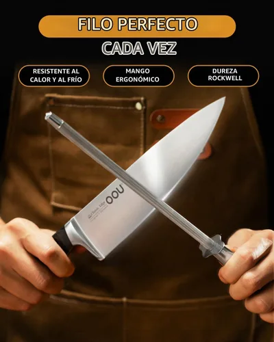 Vista 5 de OOU Juego de cuchillos de cocina 2025 con bloque, juego de cuchillos de acero inoxidable alemán de 15 piezas con varilla de afilar, mango de madera