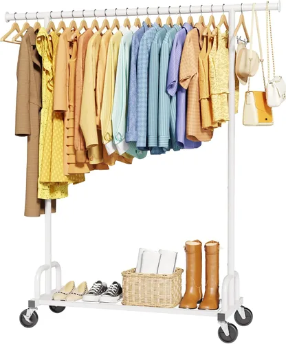Vista 12 de Sakugi Perchero de Ropa - Percheros de Ropa de Gran Capacidad para Colgar Ropa con Ruedas con Cerradura, Perchero de Metal que Ahorra Espacio