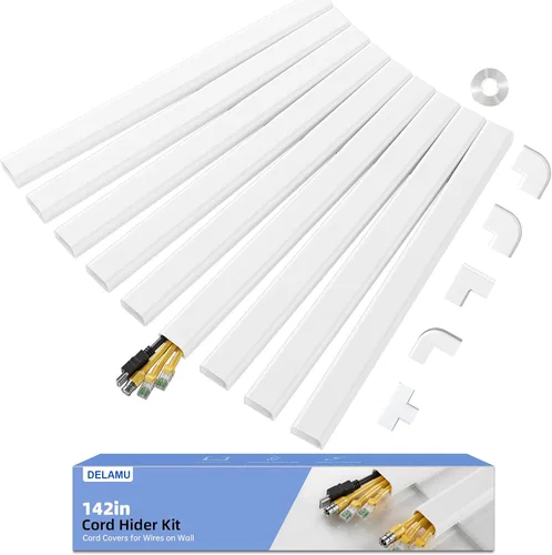 Vista 10 de Delamu – Funda para cable beige, cubiertas de cable para 1 cable en la pared, cubiertas de cable de tamaño mini para cables en la pared, cubierta