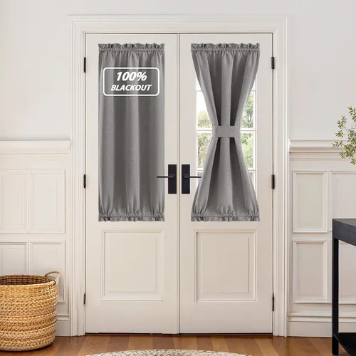 Vista 110 de NICETOWN Cortinas de Lino para Puerta Lateral - Cortinas Opacas con Aislamiento Térmico para Puerta Delantera Francesa para Sombra Pequeña