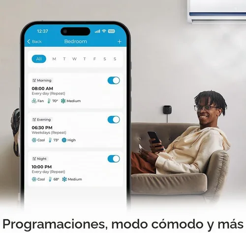 Vista 6 de Breez Lite - Controlador inteligente de CA para mini-split, ventana, ACS portátil (negro) WiFi Controller, Alexa, Google, Siri Shortcuts