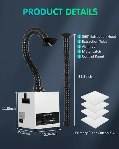 Vista 2 de FAHKNS Extractor de humos de soldadura láser de 100 W, fuerte succión, con filtro de 3 etapas, removedor de humo de soldadura, con 12 filtros