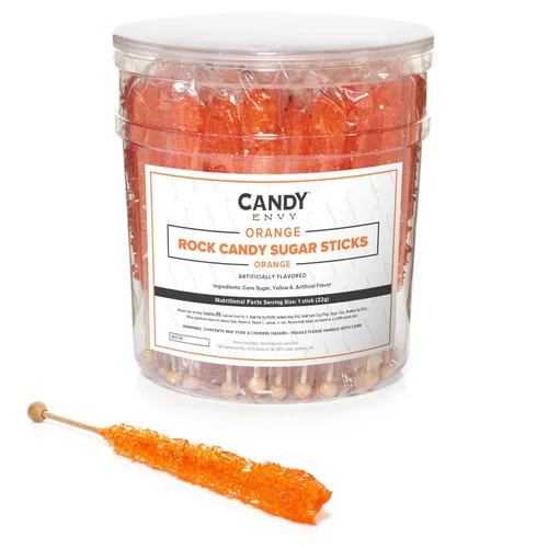 Vista 8 de Palitos de azúcar de caramelo de naranja con sabor a naranja, 12 caramelos envueltos individualmente para fiestas
