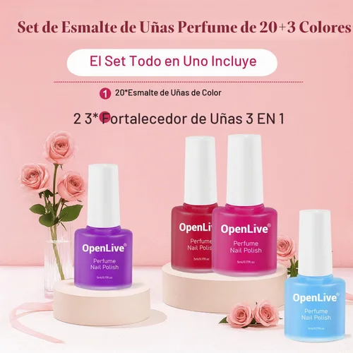 Vista 6 de OpenLive Juego de esmaltes de uñas de perfume de 20 colores, rojo, rosa, morado y verde, juego de esmaltes de uñas de secado rápido para mujeres
