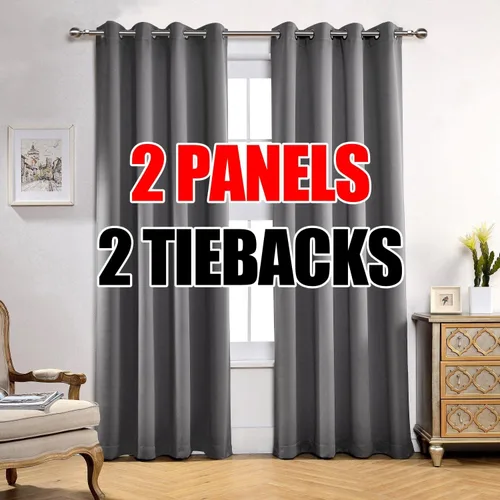Vista 24 de Set de 2 cortinas para ventana, de Miuco, opacas, con ollaos, para recámara, incluye 2 alzapaños