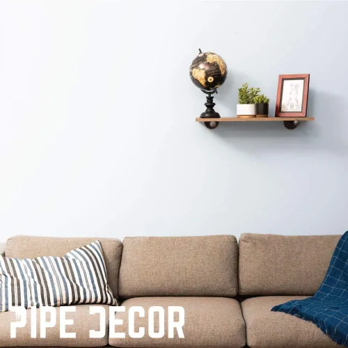 Vista 5 de Pipe Decor Soportes industriales para estantes – Juego de dos, accesorios industriales de acero gris hierro, bridas y tubos para estantes flotantes