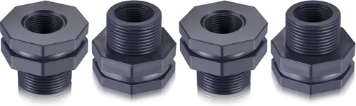 Vista 7 de Outus 2 piezas de montaje de mamparo de PVC para barriles de lluvia, acuarios, tanques de agua (1.5 pulgadas) Aquarium Connector, Water Bucket
