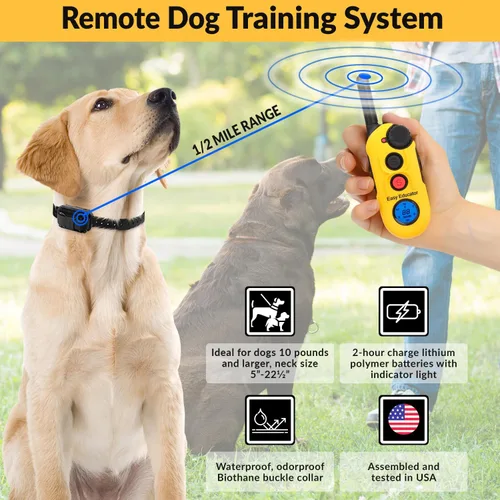 Vista 3 de E-Collar Educator EZ-900 - Collar de entrenamiento para perros con control remoto, color amarillo Alcance de 1/2 milla, 256 niveles, impermeable