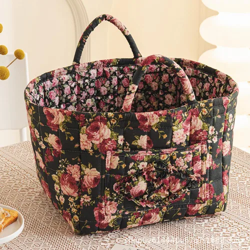 Vista 2 de vctops Paquete de 2 cestas de almacenamiento acolchadas de tela bohemia floral (Floral G)