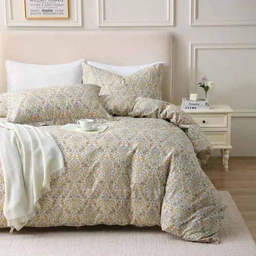 Vista 25 de ABREEZE Juego de funda de edredón tamaño individual con cierre de botón, 100% algodón egipcio, juego de ropa de cama floral de granja, color rosa, 3