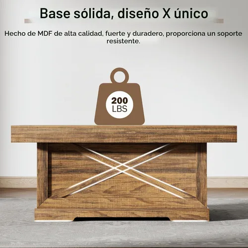 Vista 4 de Mesa de café Lareth 39 pulg. Mesa de centro rústica con pedestal de madera en X para sala de estar, ahorro de espacio, mesa de té de diseño