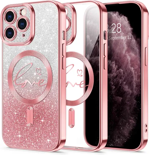 Vista 9 de Hython Funda para iPhone Air con purpurina, compatible con MagSafe Love Heart fundas magnéticas transparentes para teléfono para mujeres y niñas