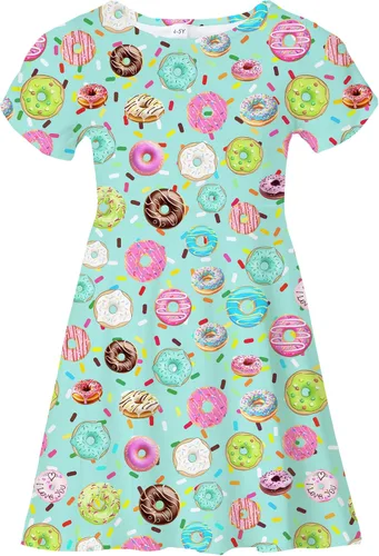 Vista 10 de Vestidos para niñas con estampado lindo, de manga corta, vestidos casuales de verano para niñas de 4 a 10 años