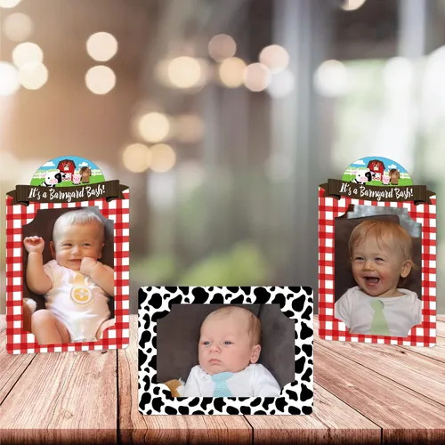 Vista 7 de Big Dot of Happiness Farm Animals - Portarretratos de 4 x 6 pulgadas, para baby shower o fiesta de cumpleaños, portarretratos de papel, juego de 12