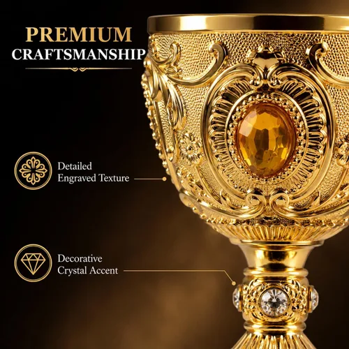 Vista 3 de Cabilock Copa medieval de cáliz vintage, copa de vidrio de chupito de latón dorado de 1.0 fl oz, copa de comunión, copa de cóctel para el hogar
