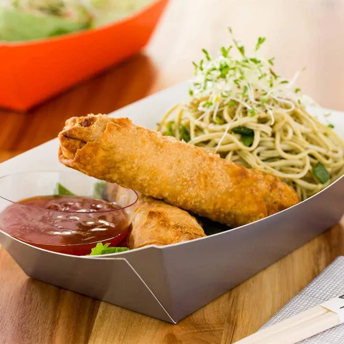 Vista 3 de Restaurantware Bio Tek - Botes de comida de 1 libra, 200 bandejas desechables de papel – Botes de comida de papel gris resistentes a la grasa