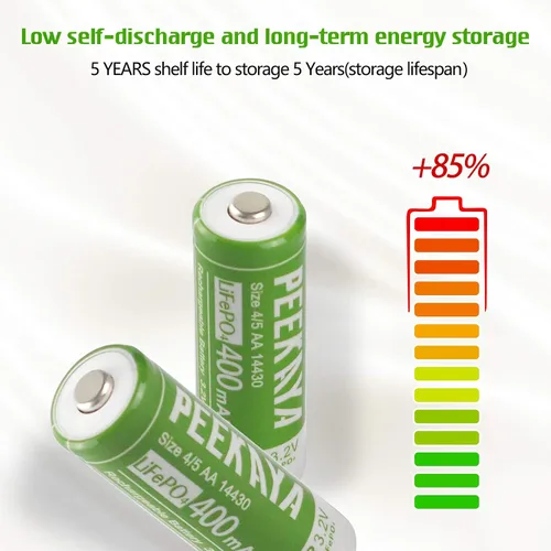 Vista 7 de Paquete de 4 baterías recargables 14430 LifePo4 3.2V 400mAh para luz solar de jardín exterior (1.7 pulgadas), ecológica y segura