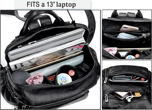 Vista 4 de UTO Mochila de piel vegana para mujer, diseño de moda, convertible, bolsa de hombro con borla, Mochilas tipo mochila