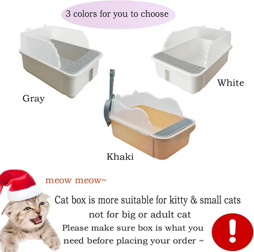 Vista 3 de Caja de arena abierta para gatos con lado alto, bandeja antisalpicaduras para gatos, inodoro para gatitos con cuchara, arena extraíble semicerrada